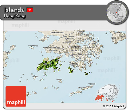 Satellite 3D Map of Islands, shaded relief outside