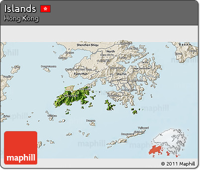 Satellite 3D Map of Islands, shaded relief outside