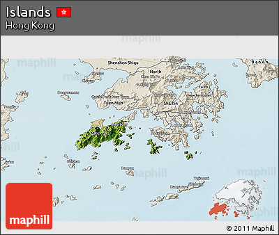 Satellite 3D Map of Islands, shaded relief outside
