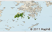 Satellite 3D Map of Islands, shaded relief outside