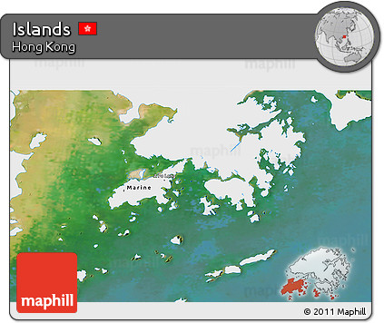 Satellite 3D Map of Islands, single color outside
