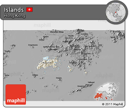 Shaded Relief 3D Map of Islands, darken, desaturated