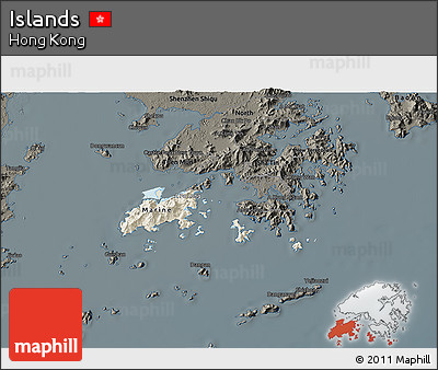 Shaded Relief 3D Map of Islands, darken