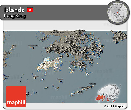 Shaded Relief 3D Map of Islands, darken