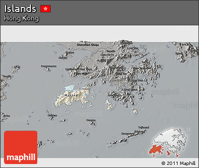 Shaded Relief 3D Map of Islands, darken, semi-desaturated