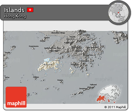 Shaded Relief 3D Map of Islands, darken, semi-desaturated