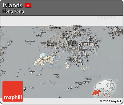 Shaded Relief 3D Map of Islands, darken, semi-desaturated