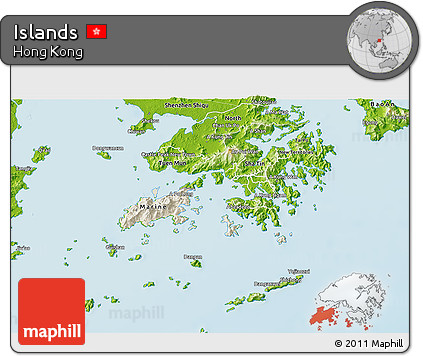 Shaded Relief 3D Map of Islands, physical outside