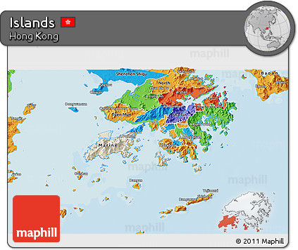 Shaded Relief 3D Map of Islands, political outside