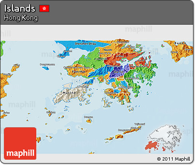 Shaded Relief 3D Map of Islands, political outside