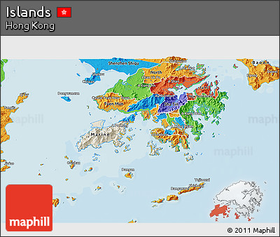 Shaded Relief 3D Map of Islands, political outside