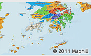 Shaded Relief 3D Map of Islands, political outside