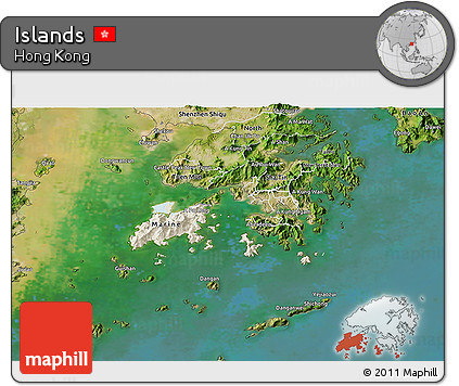 Shaded Relief 3D Map of Islands, satellite outside