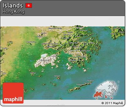Shaded Relief 3D Map of Islands, satellite outside