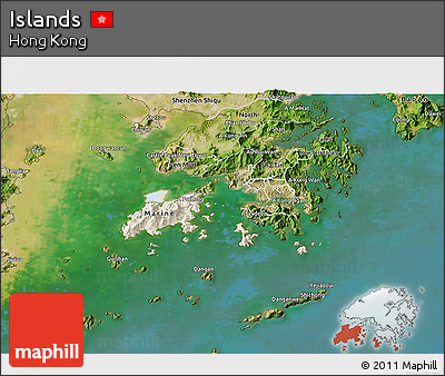 Shaded Relief 3D Map of Islands, satellite outside