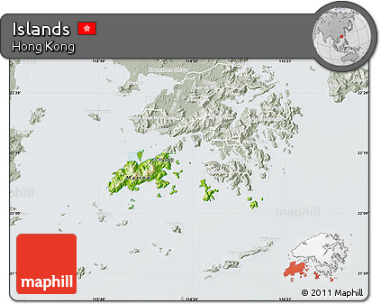 Physical Map of Islands, lighten, semi-desaturated