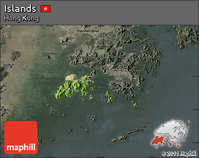 Satellite Map of Islands, darken, semi-desaturated
