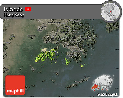 Satellite Map of Islands, darken, semi-desaturated