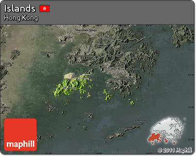 Satellite Map of Islands, darken, semi-desaturated