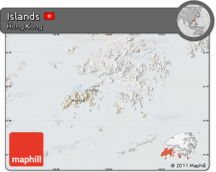 Shaded Relief Map of Islands, lighten, semi-desaturated