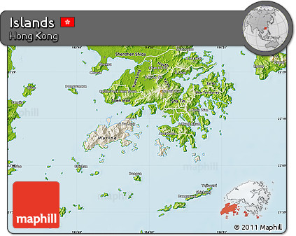 Shaded Relief Map of Islands, physical outside