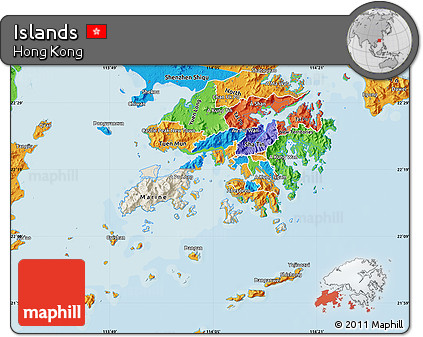 Shaded Relief Map of Islands, political outside
