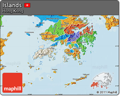 Shaded Relief Map of Islands, political outside