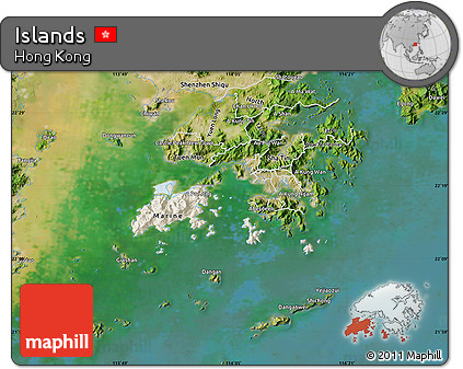 Shaded Relief Map of Islands, satellite outside