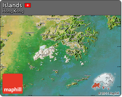 Shaded Relief Map of Islands, satellite outside
