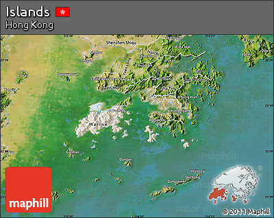 Shaded Relief Map of Islands, satellite outside