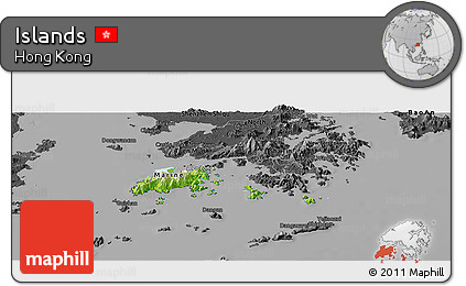 Physical Panoramic Map of Islands, darken, desaturated