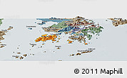 Political Panoramic Map of Islands, semi-desaturated
