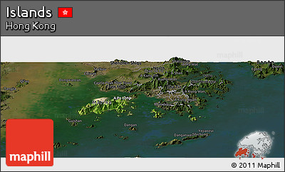 Satellite Panoramic Map of Islands, darken