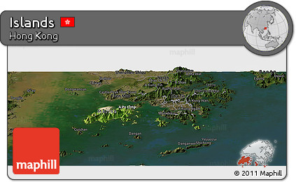 Satellite Panoramic Map of Islands, darken