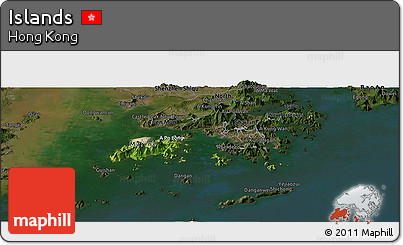 Satellite Panoramic Map of Islands, darken