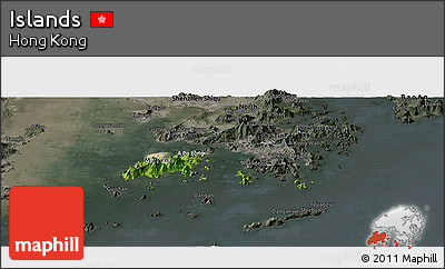 Satellite Panoramic Map of Islands, darken, semi-desaturated