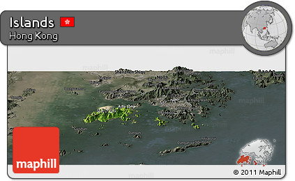 Satellite Panoramic Map of Islands, darken, semi-desaturated