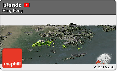 Satellite Panoramic Map of Islands, darken, semi-desaturated