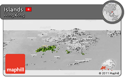Satellite Panoramic Map of Islands, lighten, desaturated