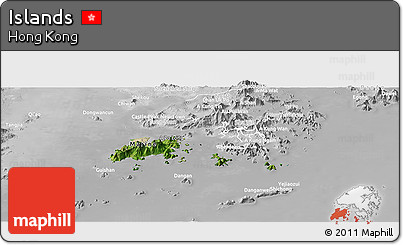 Satellite Panoramic Map of Islands, lighten, desaturated