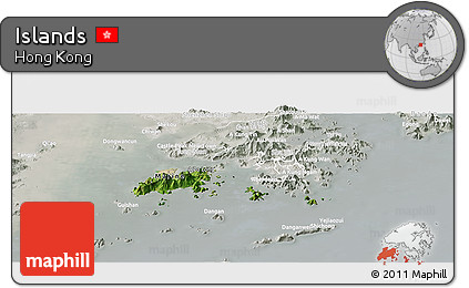 Satellite Panoramic Map of Islands, lighten, semi-desaturated