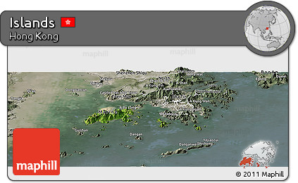 Satellite Panoramic Map of Islands, semi-desaturated