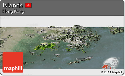 Satellite Panoramic Map of Islands, semi-desaturated