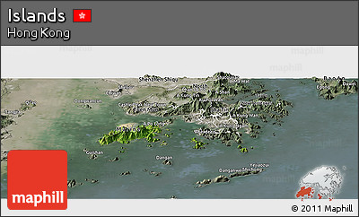 Satellite Panoramic Map of Islands, semi-desaturated
