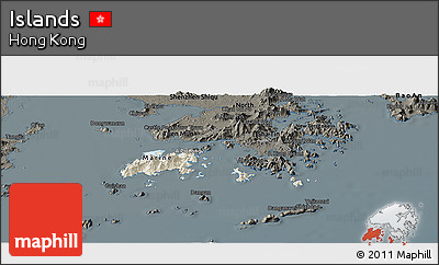 Shaded Relief Panoramic Map of Islands, darken