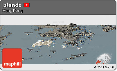 Shaded Relief Panoramic Map of Islands, darken
