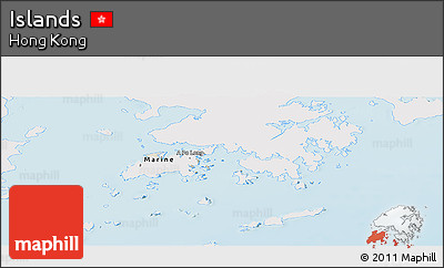 Shaded Relief Panoramic Map of Islands, single color outside