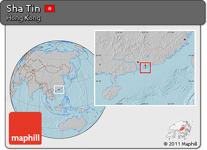 Gray Location Map of Sha Tin, highlighted country, within the entire country, hill shading