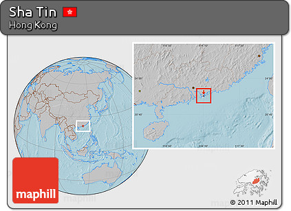 Gray Location Map of Sha Tin, highlighted country, hill shading