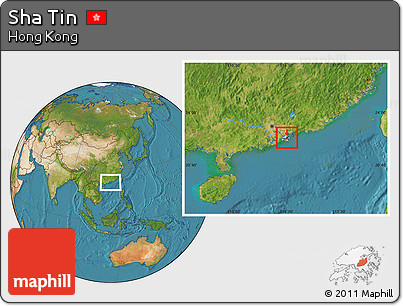 Satellite Location Map of Sha Tin, highlighted country, within the entire country
